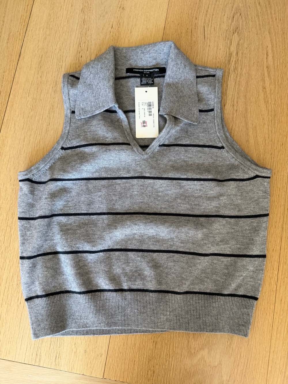 French Connection Light Gray Striped Sleeveless Knit Vest